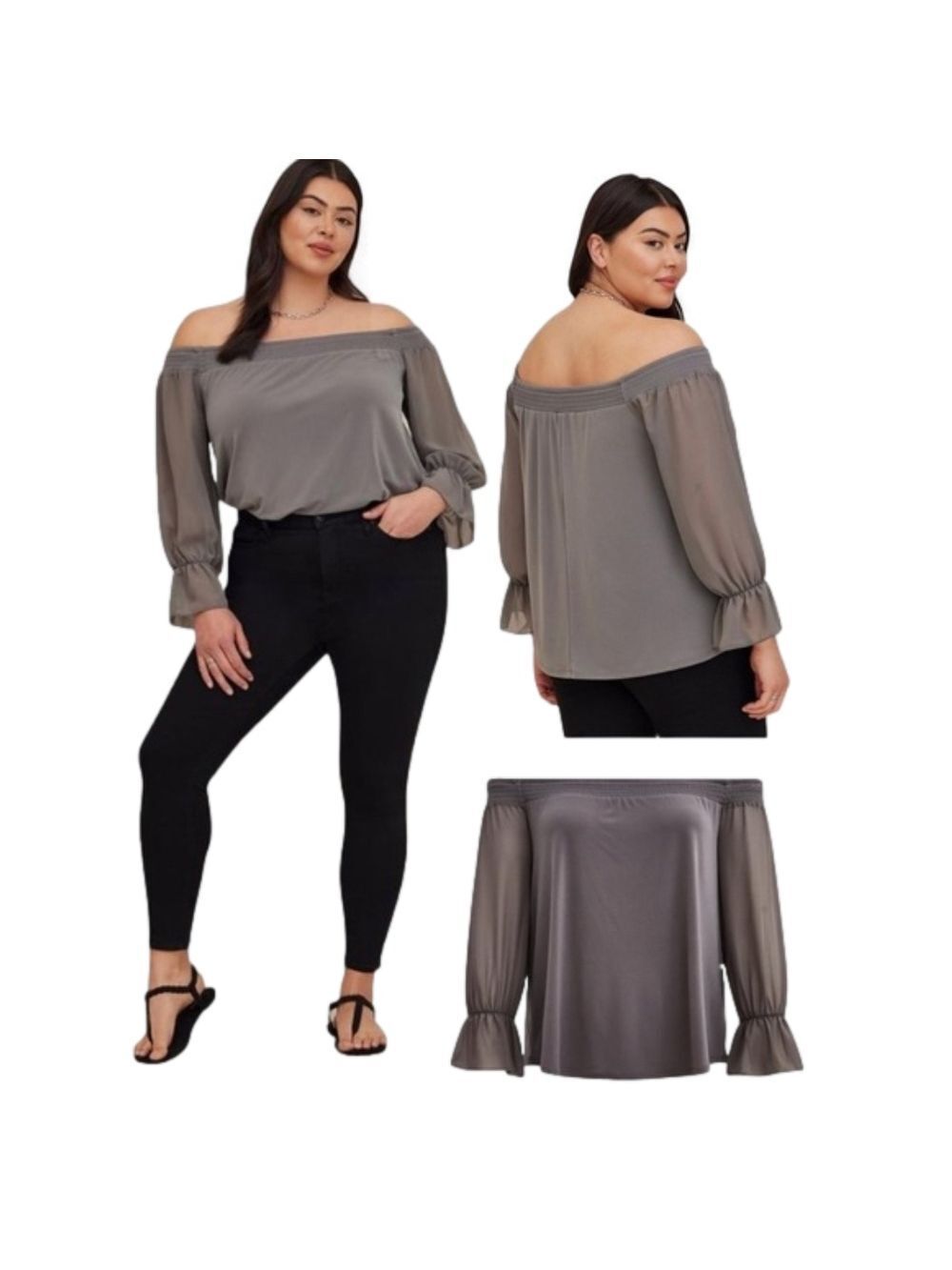 TORRID Studio Knit Off-Shoulder Smocked With Chiffon Sleeves Swing Top NWT 5x